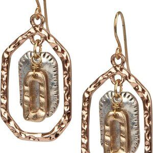 Handmade Boho Artsy Earring Polygonal Multi-Metal Gold Silver